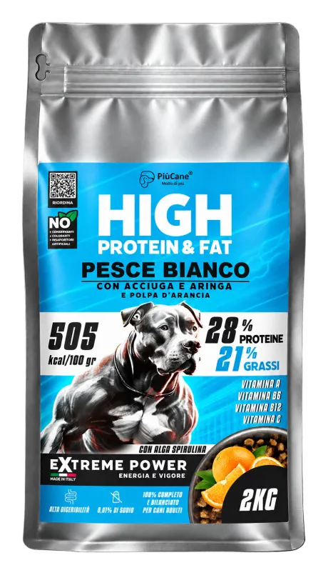 PiùCane Extreme Power Pesce Bianco con Acciuga e Aringa e Polpa d’Arancia, 2 kg