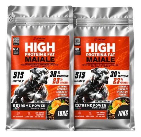 PiùCane Extreme Power Maiale Monoproteico Adult con Polpa d’Arancia, 20 kg