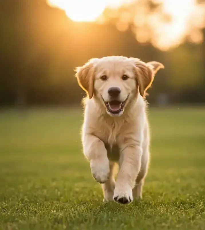 Cucciolo di Golden Retriever che corre sul prato